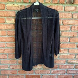 Alfani Linen/Rayon Open Stitch Cardigan, black, L